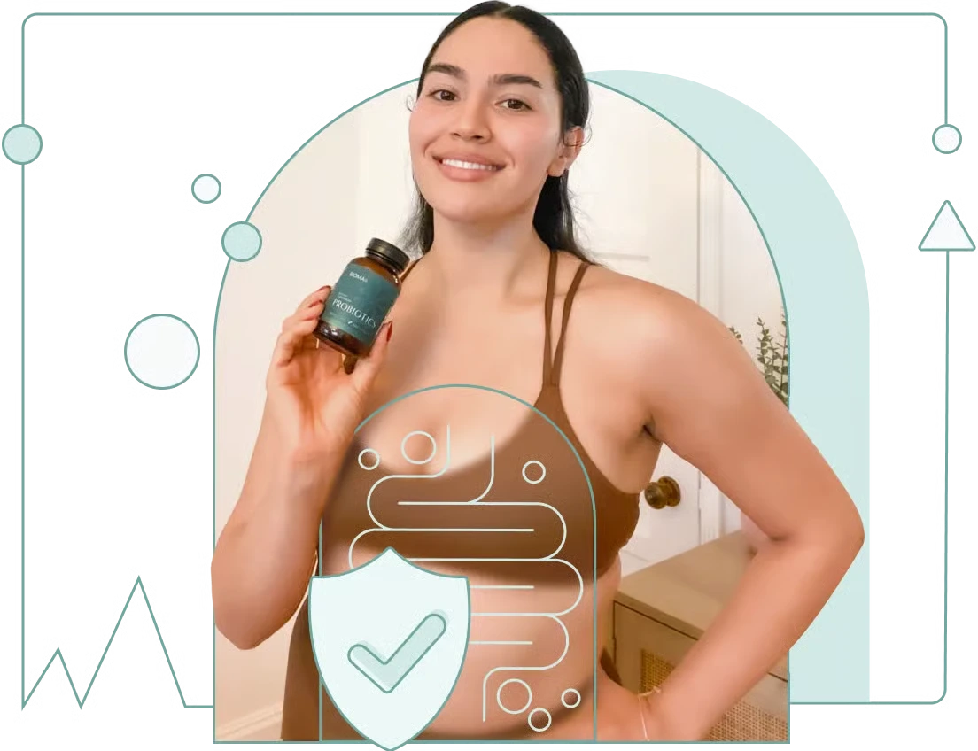 Woman holding Bioma Probiotic in Her Hand